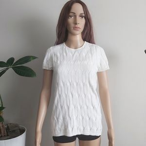 Calvin Klein white knitted top short sleeves shirt cable knit